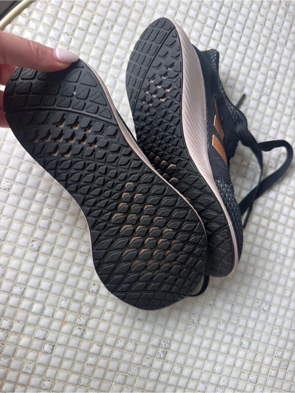 adidas Black and Rose Gold Women’s Athletic Running Shoes